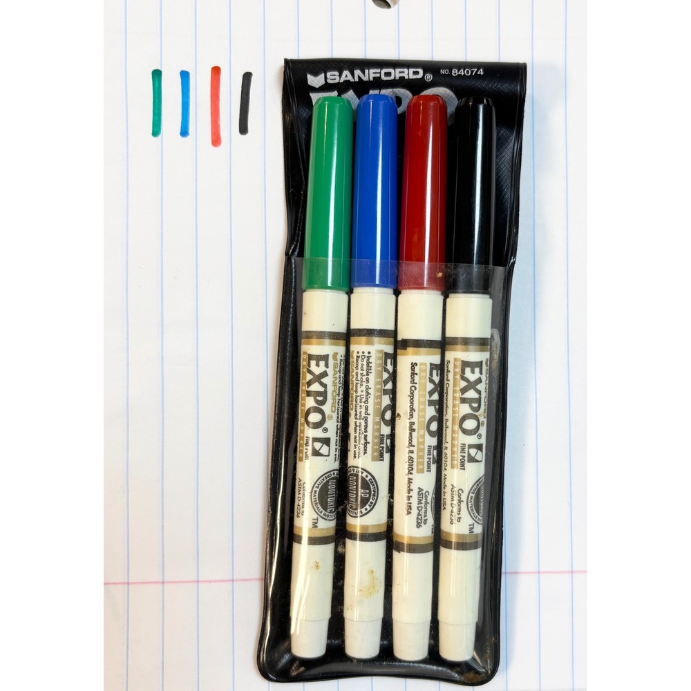 Vintage Sanford Expo Fine Point Dry Erase Markers 4 Color Set Pouch 84074 USA